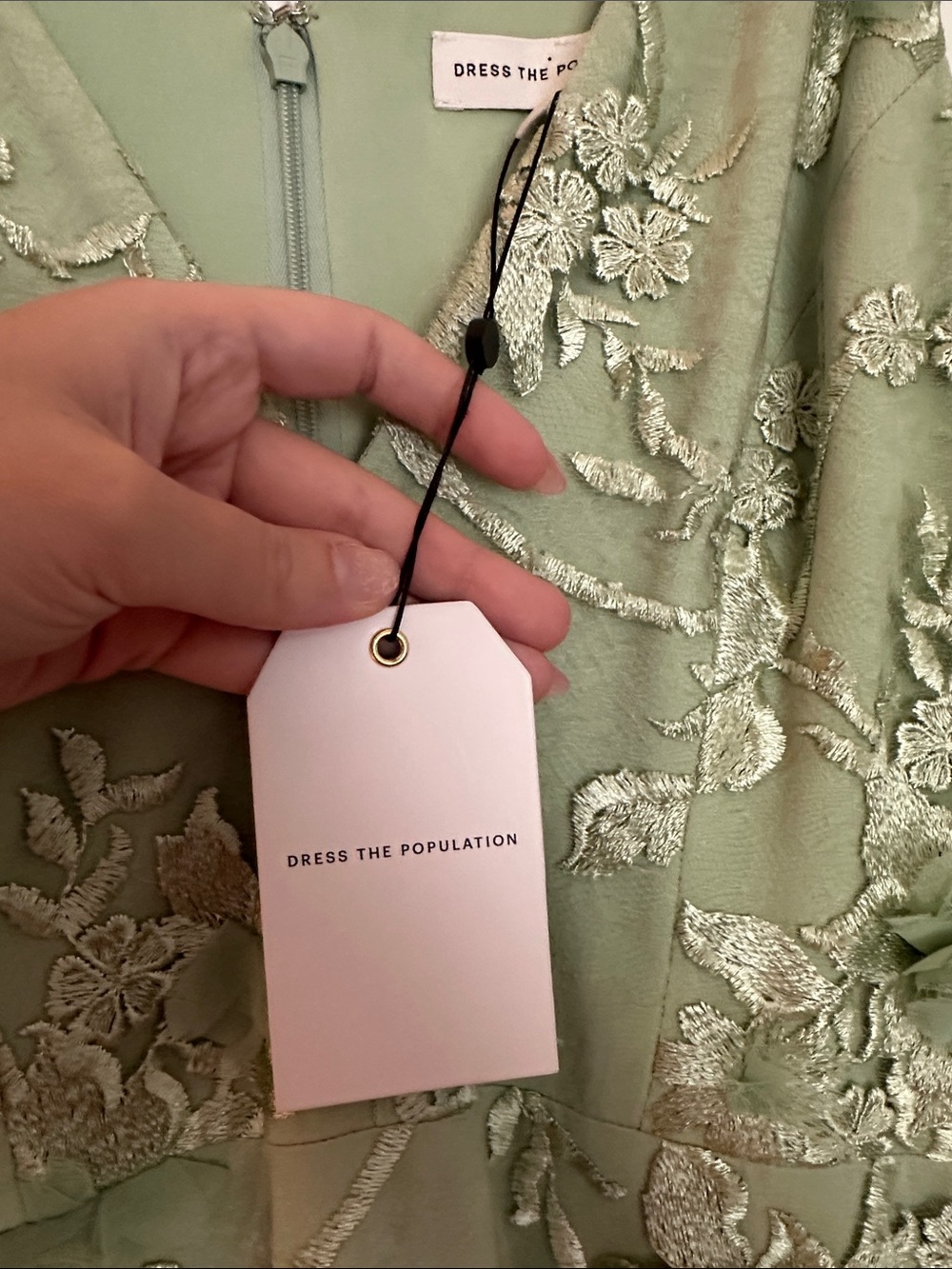 Dress the Population Sage Green Embroidered Floral Lace Midi Dress Size Large - Picture 7 of 14